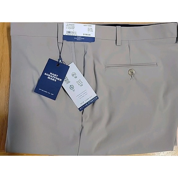 NEW  Hart Schaffner Marx New York Fit flat front TAN  Pant 42R Unhemmed - Picture 1 of 3